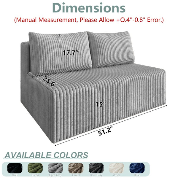 English Elm Modular Cloud Sectional Corduroy Sofa with Deep Seating for Casual Living Rooms Light Grey 51.2 L x 35.8 W x 25 H W5571P450578