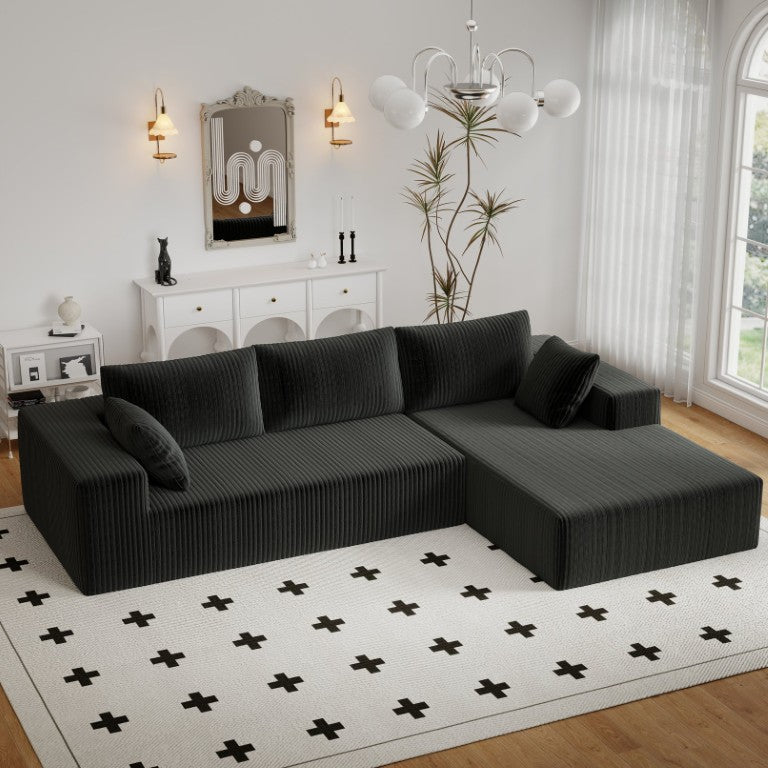 English Elm 96 Inch Modular Cloud Sectional with Chaise Plush Corduroy Deep Seat Living Room Sofa W5571P500136