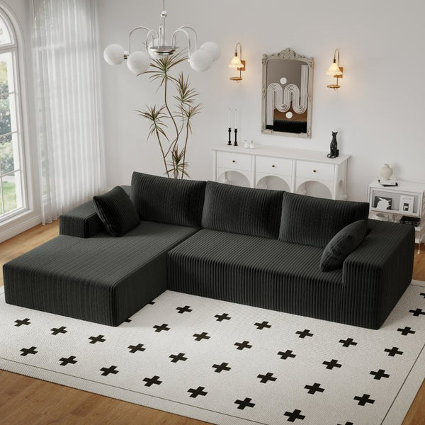 English Elm 96 Inch Modular L Shaped Sectional Sofa Plush Corduroy Deep Seat Living Room Couch W5571P500137