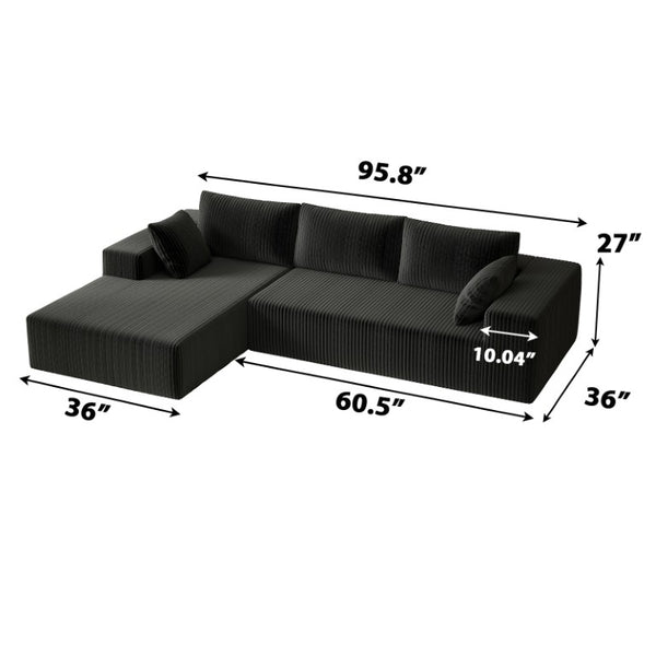 English Elm 96 Inch Modular L Shaped Sectional Sofa Plush Corduroy Deep Seat Living Room Couch W5571P500137