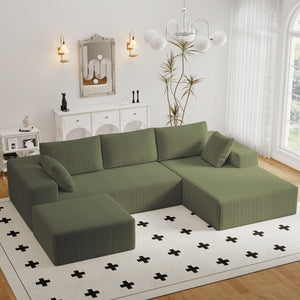English Elm 96 Inch Modular L-Shaped Cloud Sectional in Plush Corduroy for Living Room Lounging W5571P500140