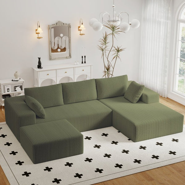 English Elm 96 Inch Modular L-Shaped Cloud Sectional in Plush Corduroy for Living Room Lounging W5571P500140