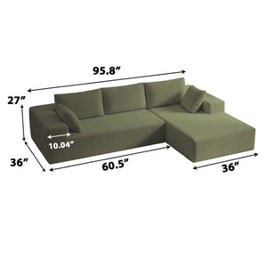 English Elm 96 Inch Modular L-Shaped Cloud Sectional in Plush Corduroy for Living Room Lounging W5571P500140