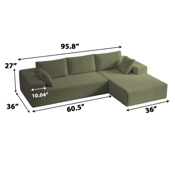 English Elm 96 Inch Modular L-Shaped Cloud Sectional in Plush Corduroy for Living Room Lounging W5571P500140