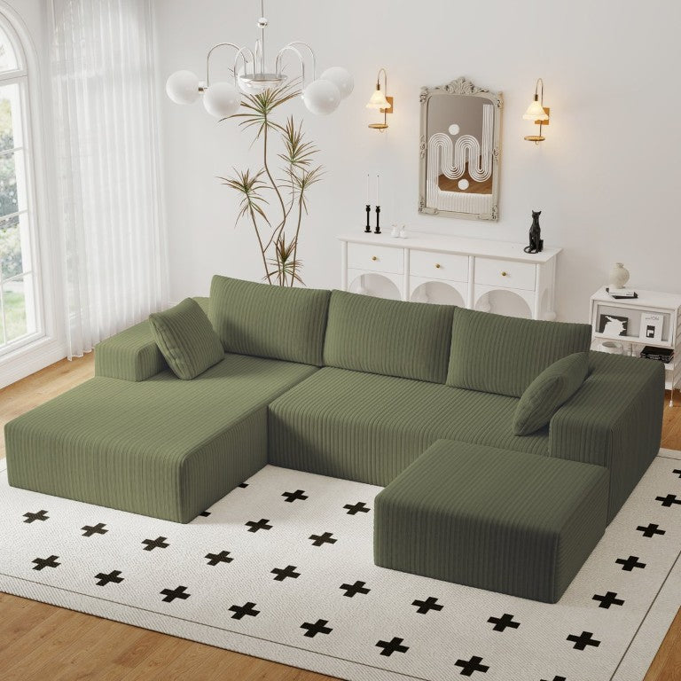 English Elm 96 Inch Modular Cloud Sectional Corduroy Sofa with Deep Chaise for Living Room W5571P500141