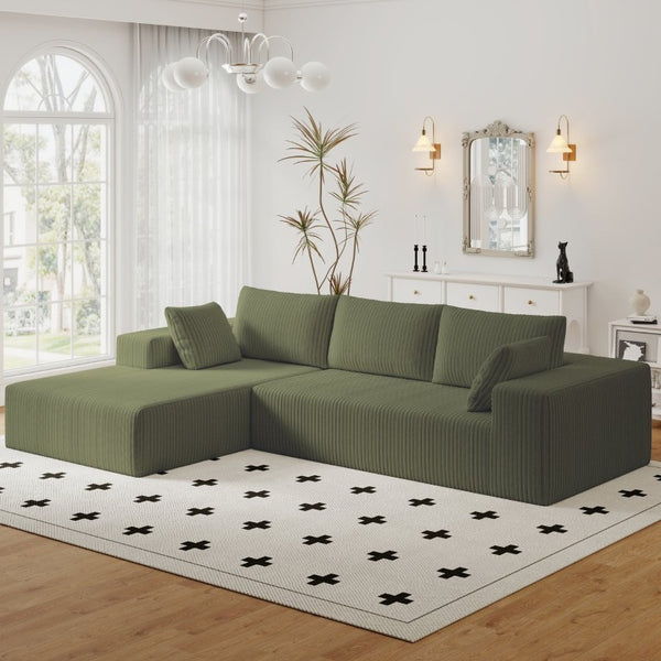 English Elm 96 Inch Modular Cloud Sectional Corduroy Sofa with Deep Chaise for Living Room W5571P500141