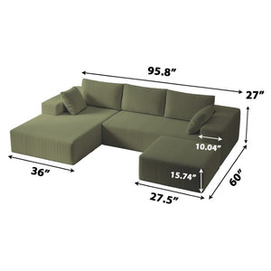 English Elm 96 Inch Modular Cloud Sectional Corduroy Sofa with Deep Chaise for Living Room W5571P500141
