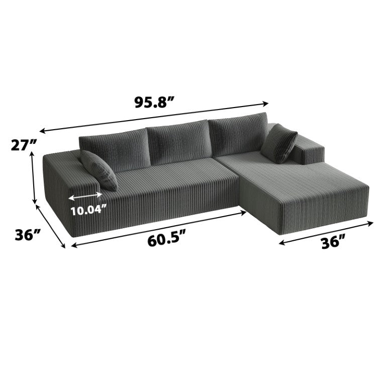 English Elm 96 Inch Modular Cloud Sectional Plush Corduroy Deep Seat Sofa for Living Room W5571P500142