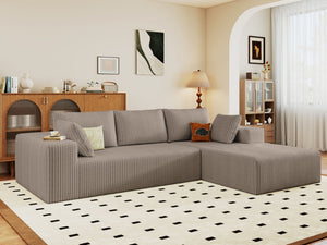 English Elm 96 Inch Modular L Shaped Sectional Sofa Deep Seat Corduroy Upholstered Living Room Couch W5571P500144