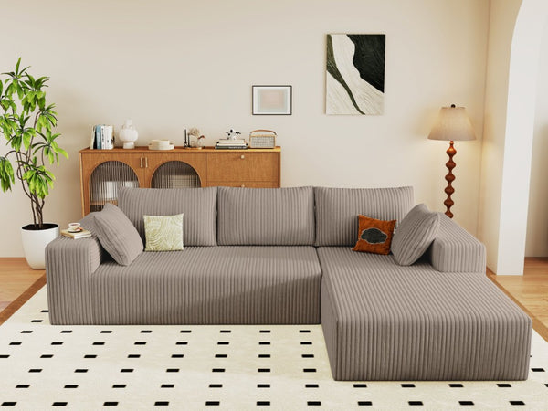 English Elm 96 Inch Modular L Shaped Sectional Sofa Deep Seat Corduroy Upholstered Living Room Couch W5571P500144