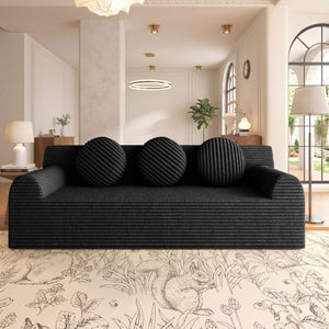 English Elm 71" Corduroy Cloud Loveseat Low Profile Deep Seat Sofa with Pillows for Apartment Antique Black W5571P509741