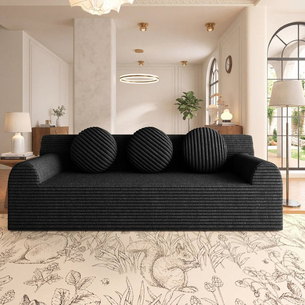 English Elm 71" Corduroy Cloud Loveseat Low Profile Deep Seat Sofa with Pillows for Apartment Antique Black W5571P509741