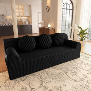 English Elm 71" Corduroy Cloud Loveseat Low Profile Deep Seat Sofa with Pillows for Apartment Antique Black W5571P509741