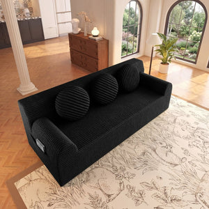 English Elm 71" Corduroy Cloud Loveseat Low Profile Deep Seat Sofa with Pillows for Apartment Antique Black W5571P509741
