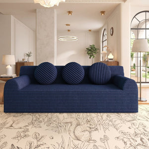 English Elm 71" Corduroy Cloud Loveseat Low Profile Deep Seat Sofa with Pillows for Apartment Aged Blue W5571P509742