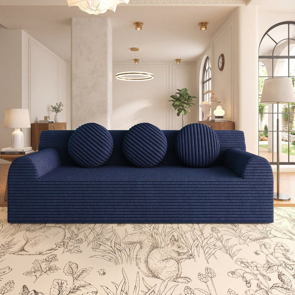 English Elm 71" Corduroy Cloud Loveseat Low Profile Deep Seat Sofa with Pillows for Apartment Aged Blue W5571P509742