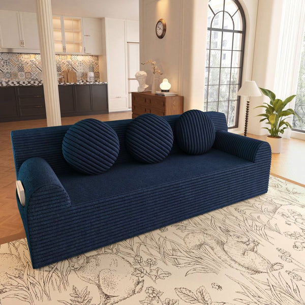English Elm 71" Corduroy Cloud Loveseat Low Profile Deep Seat Sofa with Pillows for Apartment Aged Blue W5571P509742
