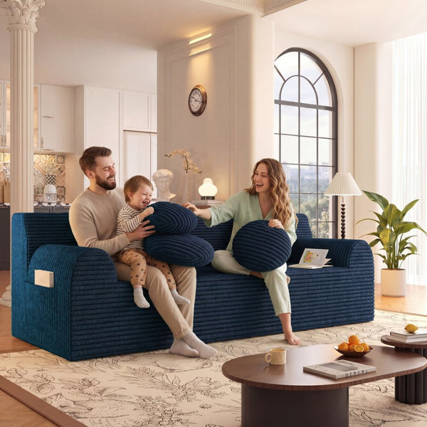 English Elm 71" Corduroy Cloud Loveseat Low Profile Deep Seat Sofa with Pillows for Apartment Aged Blue W5571P509742
