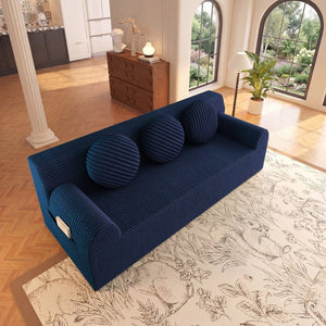 English Elm 71" Corduroy Cloud Loveseat Low Profile Deep Seat Sofa with Pillows for Apartment Aged Blue W5571P509742