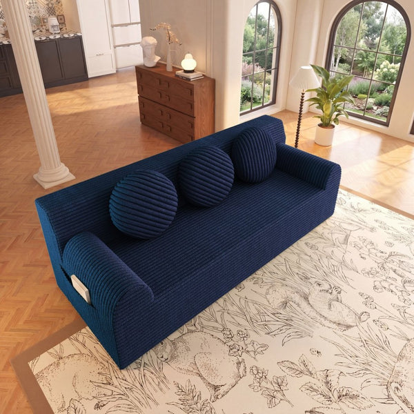 English Elm 71" Corduroy Cloud Loveseat Low Profile Deep Seat Sofa with Pillows for Apartment Aged Blue W5571P509742