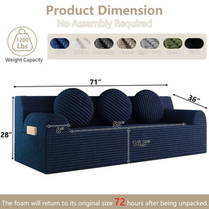 English Elm 71" Corduroy Cloud Loveseat Low Profile Deep Seat Sofa with Pillows for Apartment Aged Blue W5571P509742
