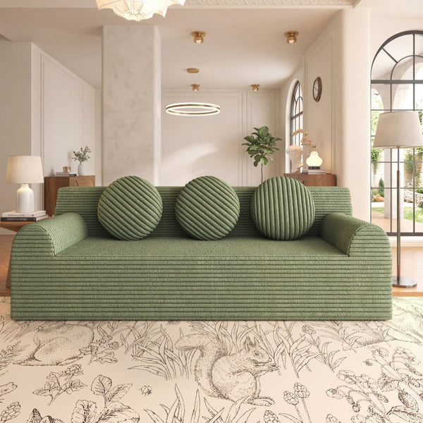 English Elm 71" Corduroy Cloud Loveseat Low Profile Deep Seat Sofa with Pillows for Apartment Antique Green W5571P509743