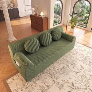 English Elm 71" Corduroy Cloud Loveseat Low Profile Deep Seat Sofa with Pillows for Apartment Antique Green W5571P509743
