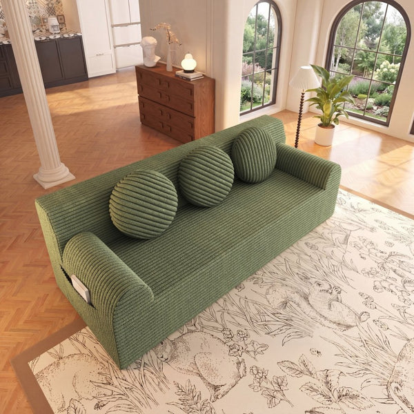 English Elm 71" Corduroy Cloud Loveseat Low Profile Deep Seat Sofa with Pillows for Apartment Antique Green W5571P509743