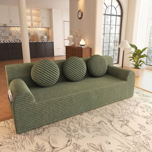 English Elm 71" Corduroy Cloud Loveseat Low Profile Deep Seat Sofa with Pillows for Apartment Antique Green W5571P509743