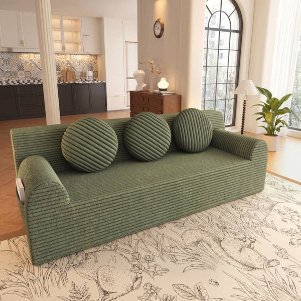 English Elm 71" Corduroy Cloud Loveseat Low Profile Deep Seat Sofa with Pillows for Apartment Antique Green W5571P509743