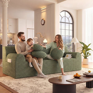 English Elm 71" Corduroy Cloud Loveseat Low Profile Deep Seat Sofa with Pillows for Apartment Antique Green W5571P509743