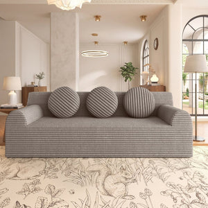 English Elm 71" Corduroy Cloud Loveseat Low Profile Deep Seat Sofa with Pillows for Apartment Camel W5571P509744
