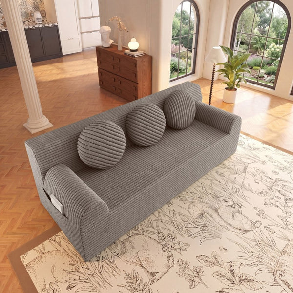English Elm 71" Corduroy Cloud Loveseat Low Profile Deep Seat Sofa with Pillows for Apartment Camel W5571P509744