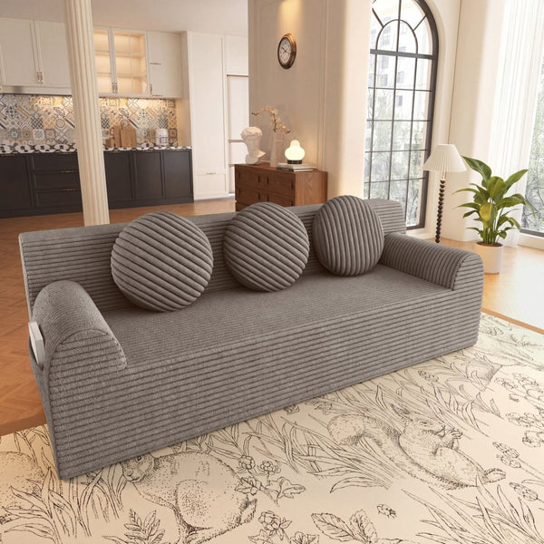 English Elm 71" Corduroy Cloud Loveseat Low Profile Deep Seat Sofa with Pillows for Apartment Camel W5571P509744