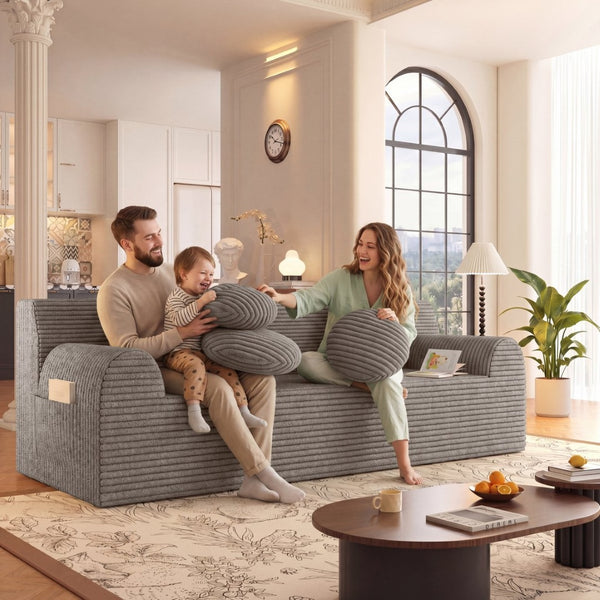 English Elm 71" Corduroy Cloud Loveseat Low Profile Deep Seat Sofa with Pillows for Apartment Camel W5571P509744