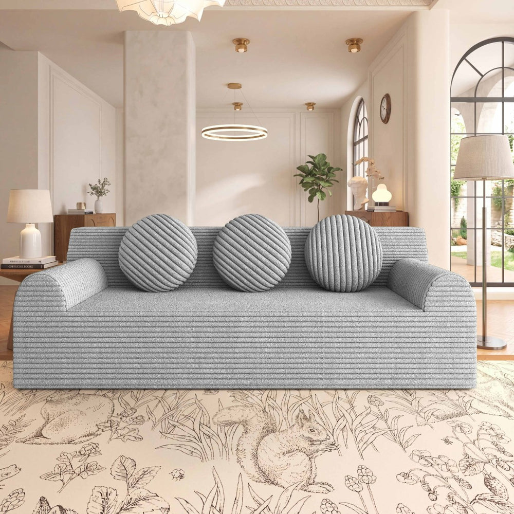 English Elm 71" Corduroy Cloud Loveseat Low Profile Deep Seat Sofa with Pillows for Apartment Light Grey W5571P509745
