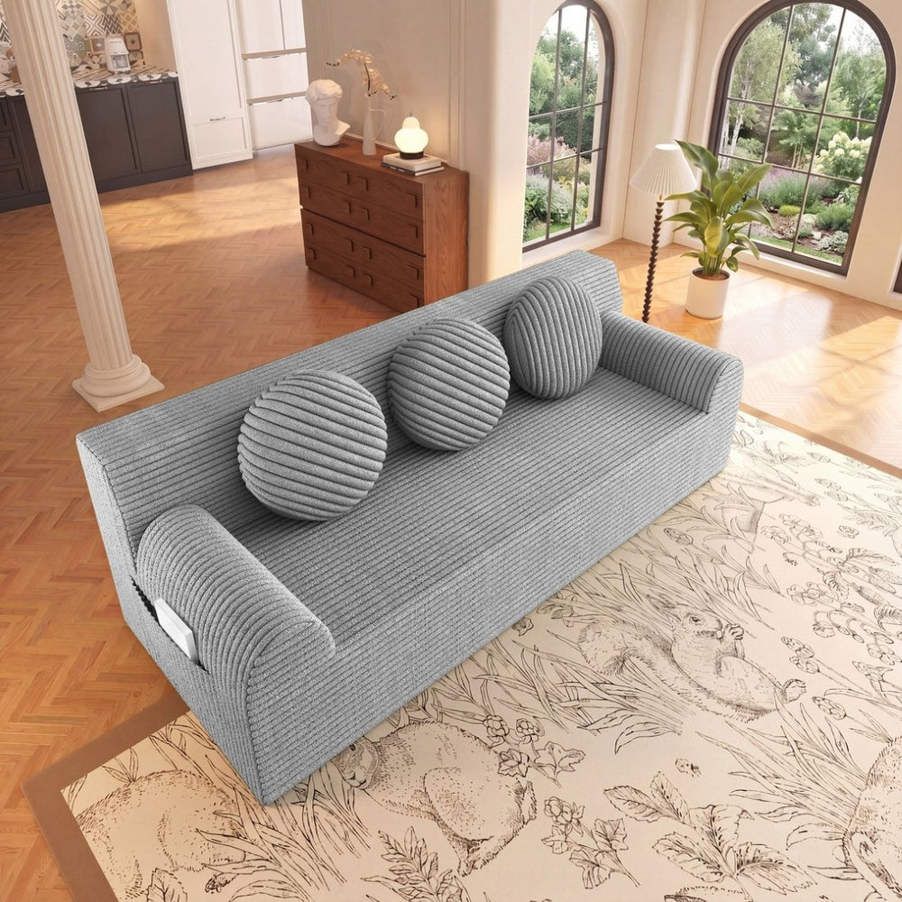 English Elm 71" Corduroy Cloud Loveseat Low Profile Deep Seat Sofa with Pillows for Apartment Light Grey W5571P509745