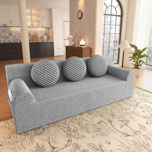 English Elm 71" Corduroy Cloud Loveseat Low Profile Deep Seat Sofa with Pillows for Apartment Light Grey W5571P509745