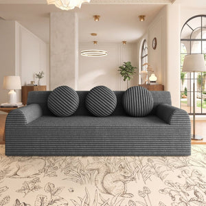 English Elm 71" Corduroy Cloud Loveseat Low Profile Deep Seat Sofa with Pillows for Apartment Dark Grey W5571P509746