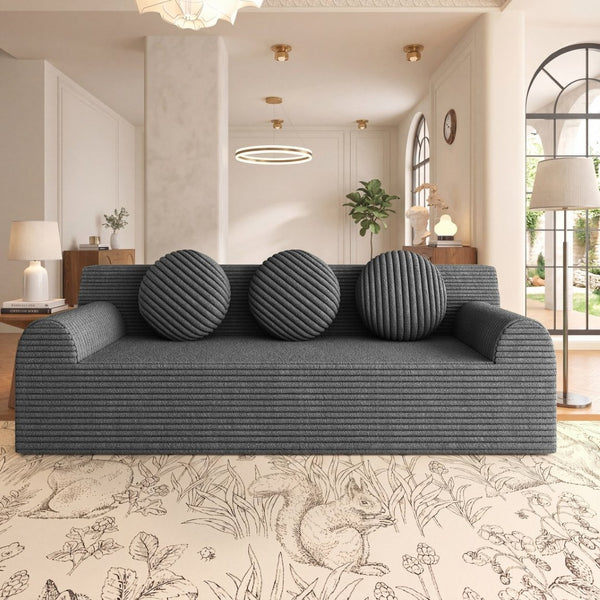 English Elm 71" Corduroy Cloud Loveseat Low Profile Deep Seat Sofa with Pillows for Apartment Dark Grey W5571P509746