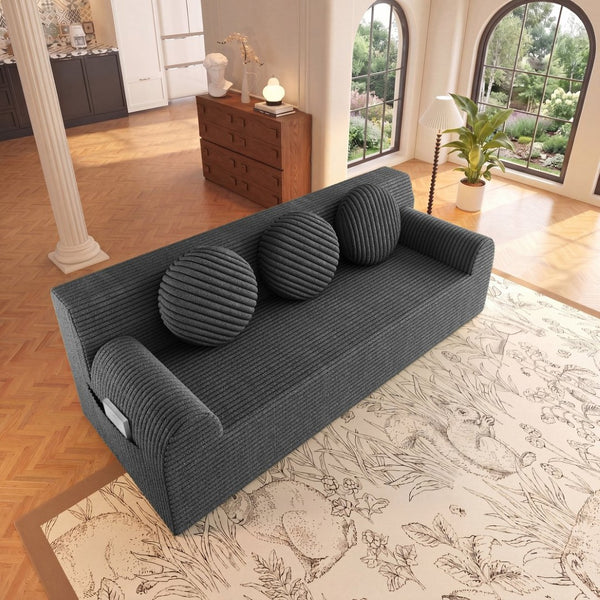English Elm 71" Corduroy Cloud Loveseat Low Profile Deep Seat Sofa with Pillows for Apartment Dark Grey W5571P509746
