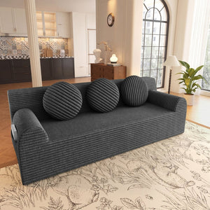 English Elm 71" Corduroy Cloud Loveseat Low Profile Deep Seat Sofa with Pillows for Apartment Dark Grey W5571P509746