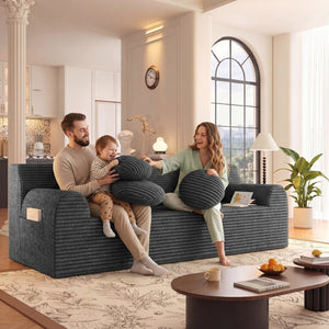 English Elm 71" Corduroy Cloud Loveseat Low Profile Deep Seat Sofa with Pillows for Apartment Dark Grey W5571P509746