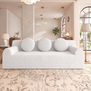 English Elm 71" Corduroy Cloud Loveseat Low Profile Deep Seat Sofa with Pillows for Apartment Cream White W5571P509747
