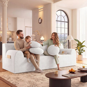 English Elm 71" Corduroy Cloud Loveseat Low Profile Deep Seat Sofa with Pillows for Apartment Cream White W5571P509747