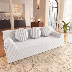English Elm 71" Corduroy Cloud Loveseat Low Profile Deep Seat Sofa with Pillows for Apartment Cream White W5571P509747