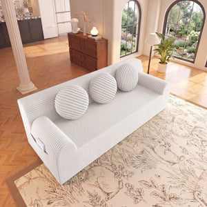 English Elm 71" Corduroy Cloud Loveseat Low Profile Deep Seat Sofa with Pillows for Apartment Cream White W5571P509747