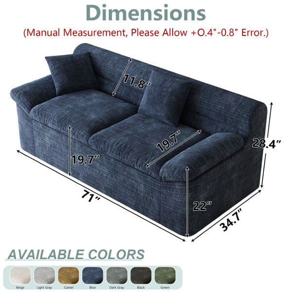 English Elm 71 Inch Chenille Modular Sectional Sofa Deep Lounge Seating for Apartment Living Room Aged Blue W5571P529305