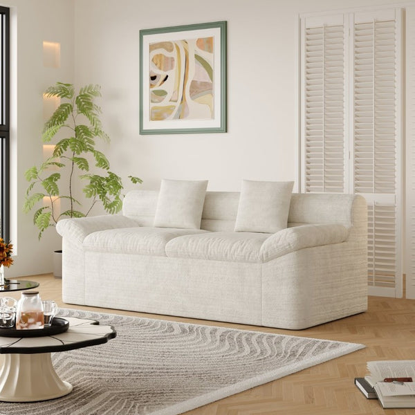 English Elm 71 Inch Chenille Modular Sectional Sofa Deep Lounge Seating for Apartment Living Room Cream White W5571P529310