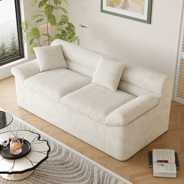 English Elm 71 Inch Chenille Modular Sectional Sofa Deep Lounge Seating for Apartment Living Room Cream White W5571P529310